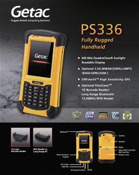 Getac PS336 Basic USB RS232 BT WLAN alfa GPS USB geel ES P1A6AWD2YAXX Fully Rugged Handheld - 3