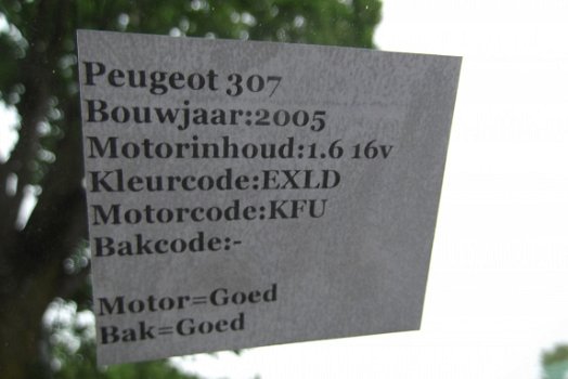 Peugeot 307 1.6 16V 2005 Onderdelen en Plaatwerk Kleur EXLD - 7