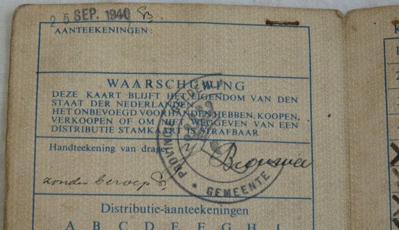 Set Distributie Stamkaarten (Eerste model), Oldebroek, 1939.(Nr.1) - 6