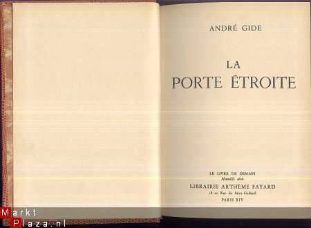 ANDRE GIDE**LA PORTE ETROITE**ARTHEME FAYARD*LIVRE DE DEMAIN - 1