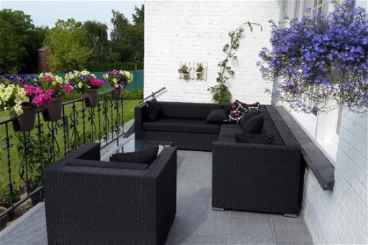 Loungeset lounche set terras tuin zwart wicker nieuw. - 6