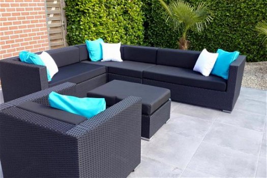 Loungeset lounche set terras tuin zwart wicker nieuw. - 7