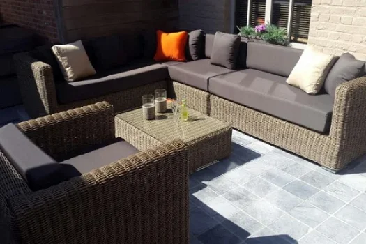 Loungeset terrras tuin rond wicker naturel nieuw. - 2