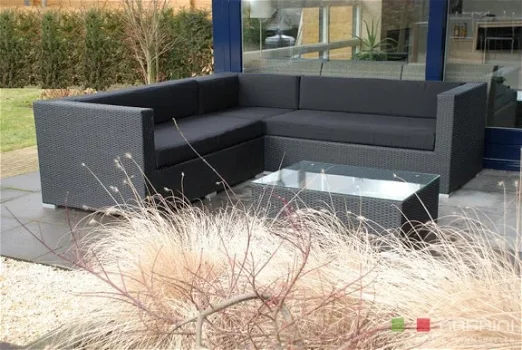 Loungeset lounche set terras tuin zwart wicker promo. - 1