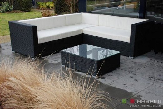 Loungeset lounche set terras tuin zwart wicker promo. - 3