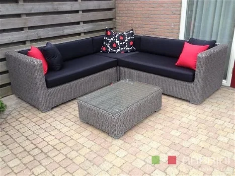 Loungeset lounche set terras tuin rond wicker grijs promo. - 1