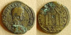 Munt keizer Severus Alexander met Tempel