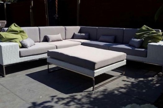 Loungebank lounche hoek bank terras tuin wit wicker promo. - 6