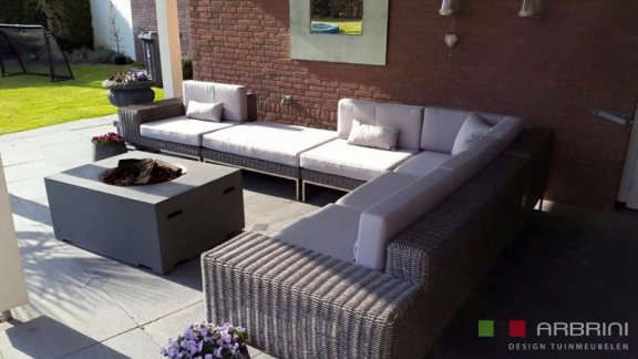 Loungebank lounche hoek bank terras tuin rond wicker grijs nieuw. - 4