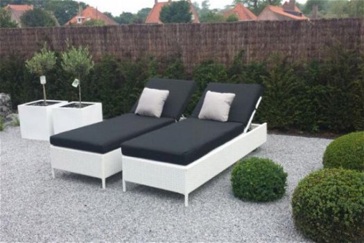 Loungebed lounche ligbed terras tuin wit wicker nieuw. - 5