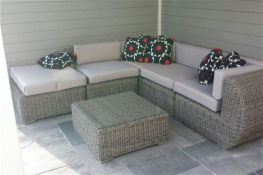 loungeset lounche set terras tuin rond wicker grijs aanbieding. - 4