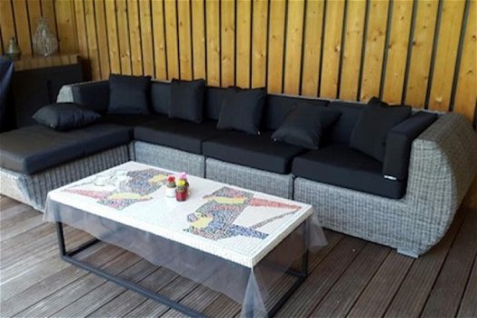 loungeset lounche set terras tuin rond wicker grijs aanbieding. - 7