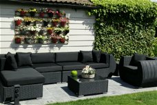 Loungeset lounche set terras tuin zwart wicker aanbieding.