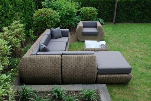 Loungeset lounche set terras tuin rond wicker grijs aanbieding. - 7