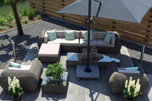 Loungeset lounche set terras tuin grijs wicker speciale aanbieding. - 2