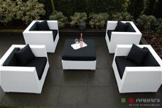 Lounge stoel lounche fauteuil set zetel tuin terras wit aanbieding.