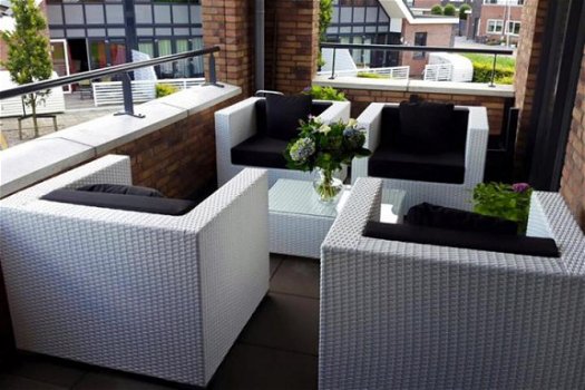 Lounge stoel lounche fauteuil set zetel tuin terras wit aanbieding. - 3