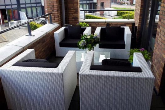 Lounge stoel lounche fauteuil set zetel tuin terras wit aanbieding. - 6