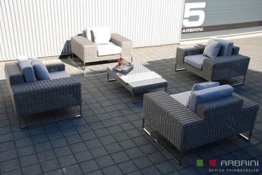 Loungestoel lounche fauteuil zetel set tuin terras grijs wicker aanbieding. - 5