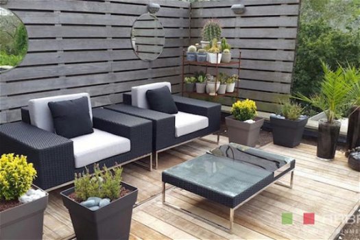 Loungestoel lounche fauteuil set terras tuin zwart wicker aanbieding. - 1