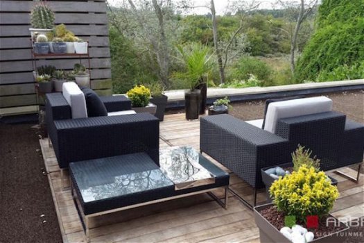 Loungestoel lounche fauteuil set terras tuin zwart wicker aanbieding. - 3