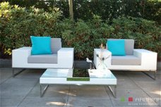 Loungestoel lounche fauteuil set terras tuin wit wicker aanbieding.