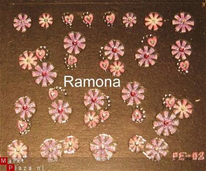 Gekleurde 3D Nagel stickers met strass PE02 Bloem nail art - 1