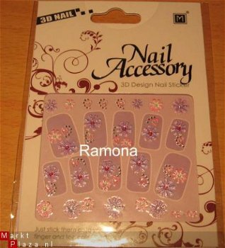 Gekleurde 3D Nagel stickers met strass PE02 Bloem nail art - 1