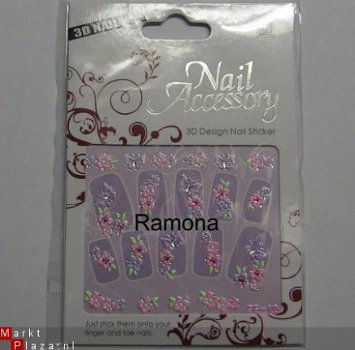 Gekleurde 3D Nagel stickers met strass PE10 Bloem nail art - 1