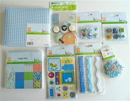 SALE NIEUW Scrapbook pakket o.a. 6X6 Album en Paperpad + embelishments Baby Boy. - 1