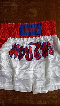 heren thaiboxing sportbroek wit/rood mt:m nieuw - 1