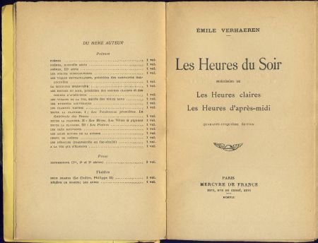 EMILE VERHAEREN**LES HEURES DU SOIR.**MERCURE DE FRANCE** - 2