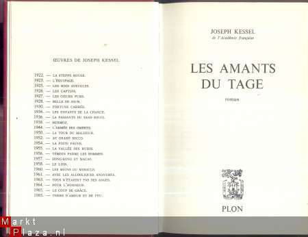 JOSEPH KESSEL**LES AMANTS DU TAGE**PLON**FRANCE LOISIRS - 2