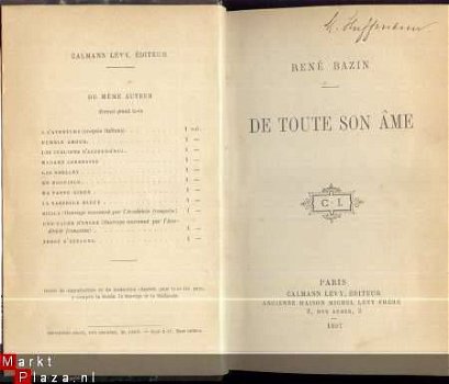 RENE BAZIN** DE TOUTE SON AME **!!! 1897 !!!CALMANN LEVY - 1