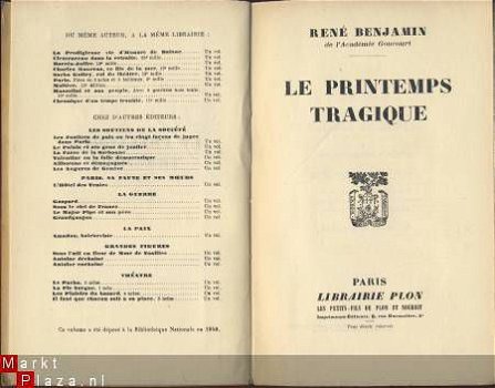 RENE BENJAMIN**LE PRINTEMPS TRAGIQUE*1940*PLON - 2