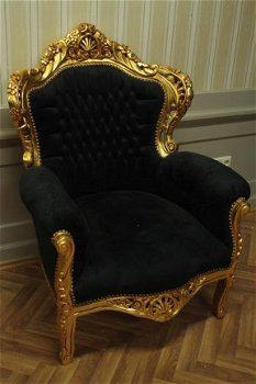 Barok troon goud chique verguld bekleed met zwarte bekleding - 1