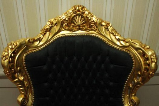 Barok troon goud chique verguld bekleed met zwarte bekleding - 3