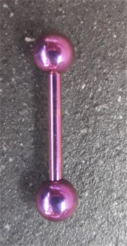 Paarsroze titanium (tong)piercing (barbell), 1,6 x 12 mm. - 1