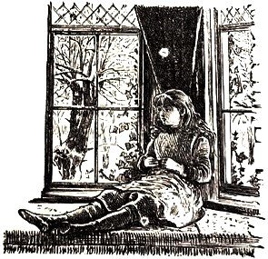 SALE NIEUW GROTE cling stempel Vintage 2 Girl In Window. - 1