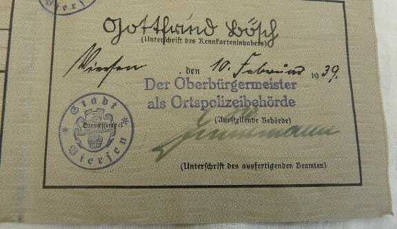 Deutsches Reich Kennkarte / ID Kaart Civiel, Man, 10 Februari 1939, te Viersen.(Nr.1) - 5