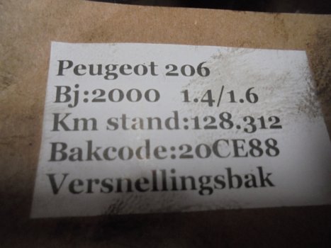 Peugeot 206 1.4/1.6 2000 Versnellingsbak Code 20CE88 - 3