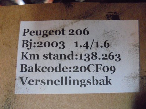 Peugeot 206 1.4/1.6 2003 Versnellingsbak Code 20CF09 - 3