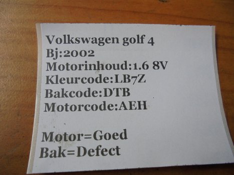 VW Golf 4 1.6 3 drs hatchback 2002 Onderdelen en Plaatwerk - 6