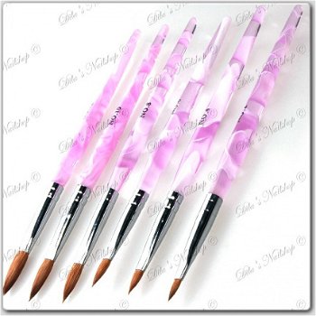 6 Delige Acryl penselen set Roze Wit - 1
