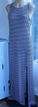 Maxi jurk gestreept blauw/wit - maat L - 1