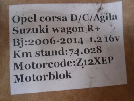 Opel Corsa D/C/Agila 1.2 16V 2008 Motorblok Z12XEP - 6