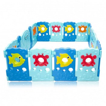 Playpen - grondbox - kunststof ocean blauw 14 panelen - 4