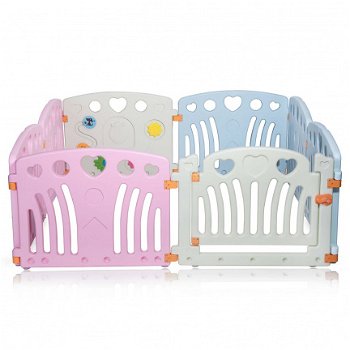 Playpen - grondbox - kunststof roze wit blauw 8 panelen - 2