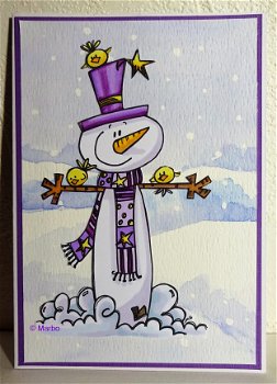 WINTERkaart 07: Sneeuwman met aquarel-achtergrond - 1