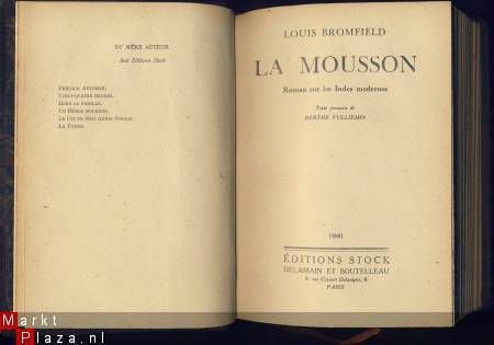 LOUIS BROMFIELD**LA MOUSSON**ROMAN SUR LES INDES MODERNES - 1